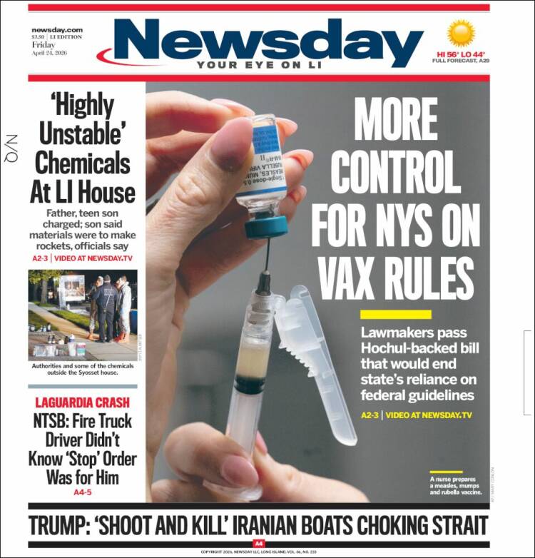 Portada de Newsday (USA)