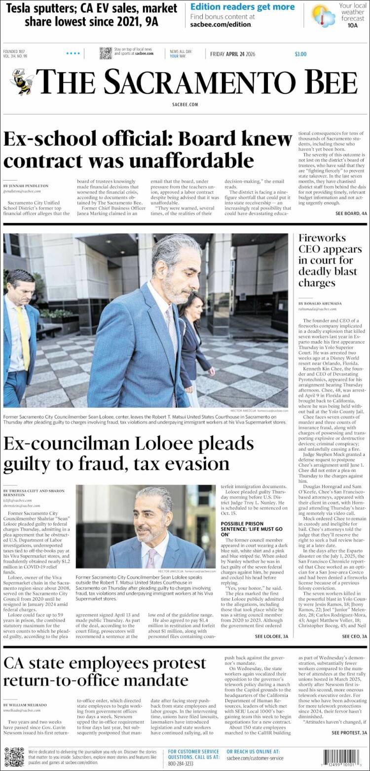 Portada de The Sacramento Bee (USA)