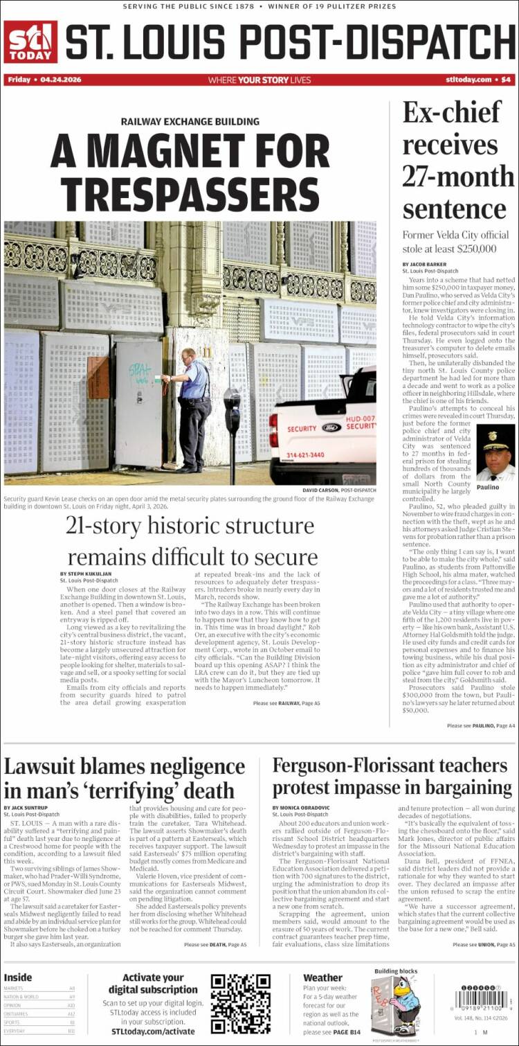 Portada de St. Louis Post-Dispatch (USA)