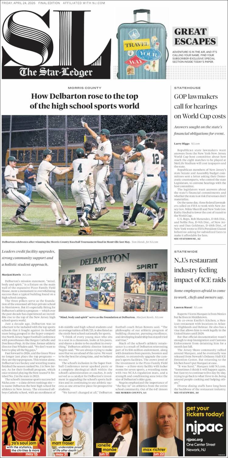 Portada de Star-Ledger (USA)