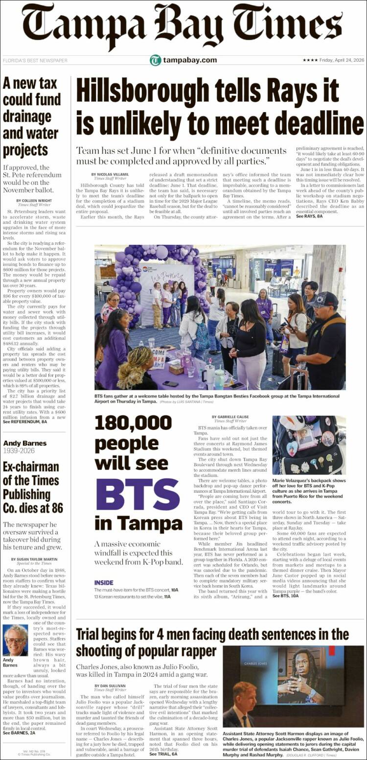 Portada de Tampa Bay Times (USA)