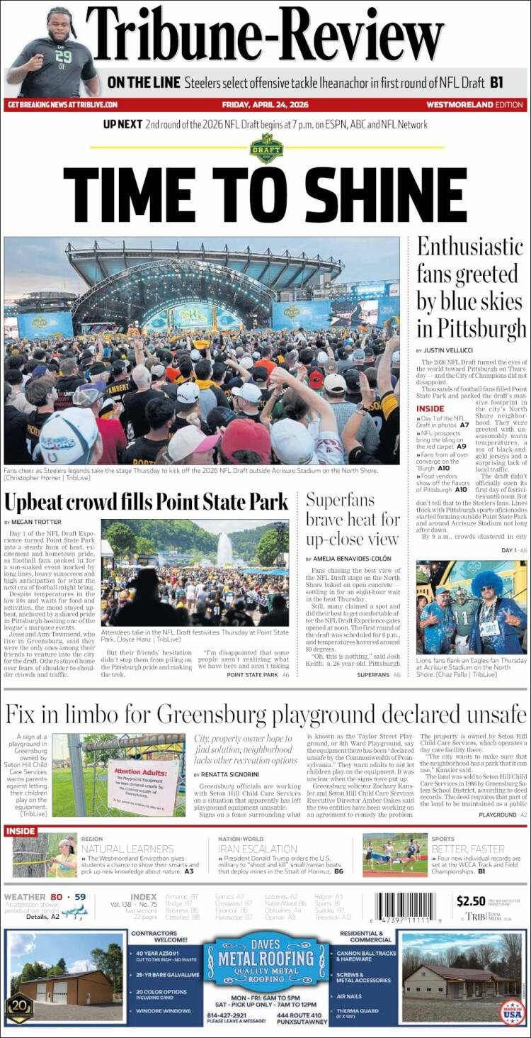 Portada de Tribune-Review (USA)