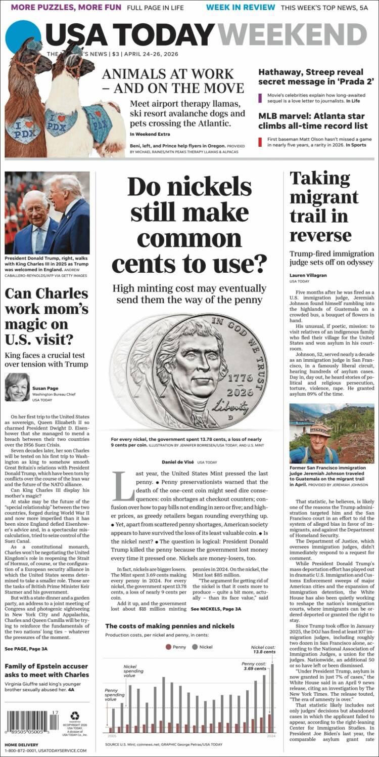 Portada de USA Today (USA)