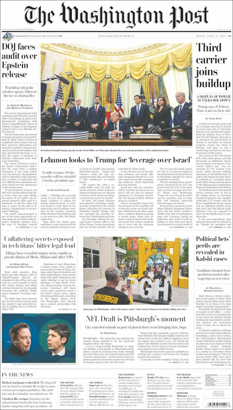 Portada de The Washington Post (USA)