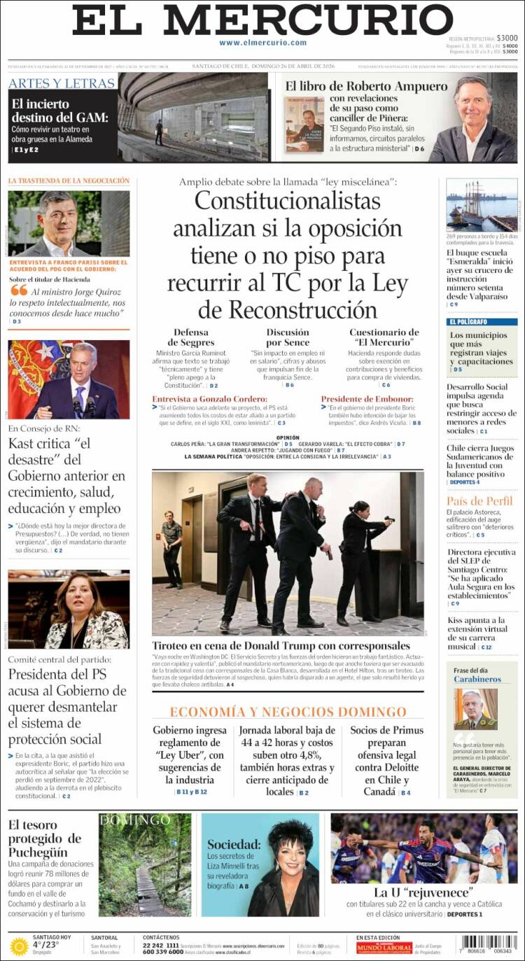 Portada de El Mercurio (Chile)
