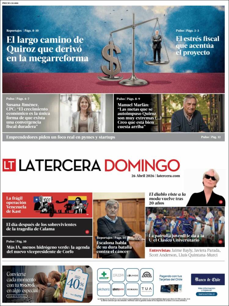 Portada de La Tercera (Chile)