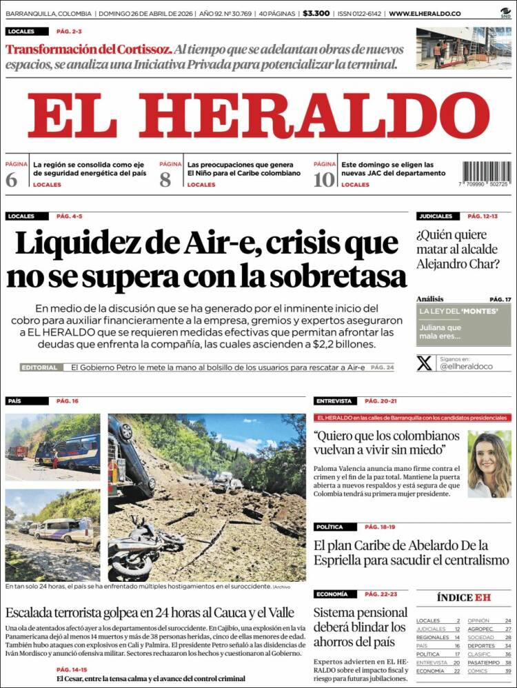 Portada de El Heraldo (Colombia)