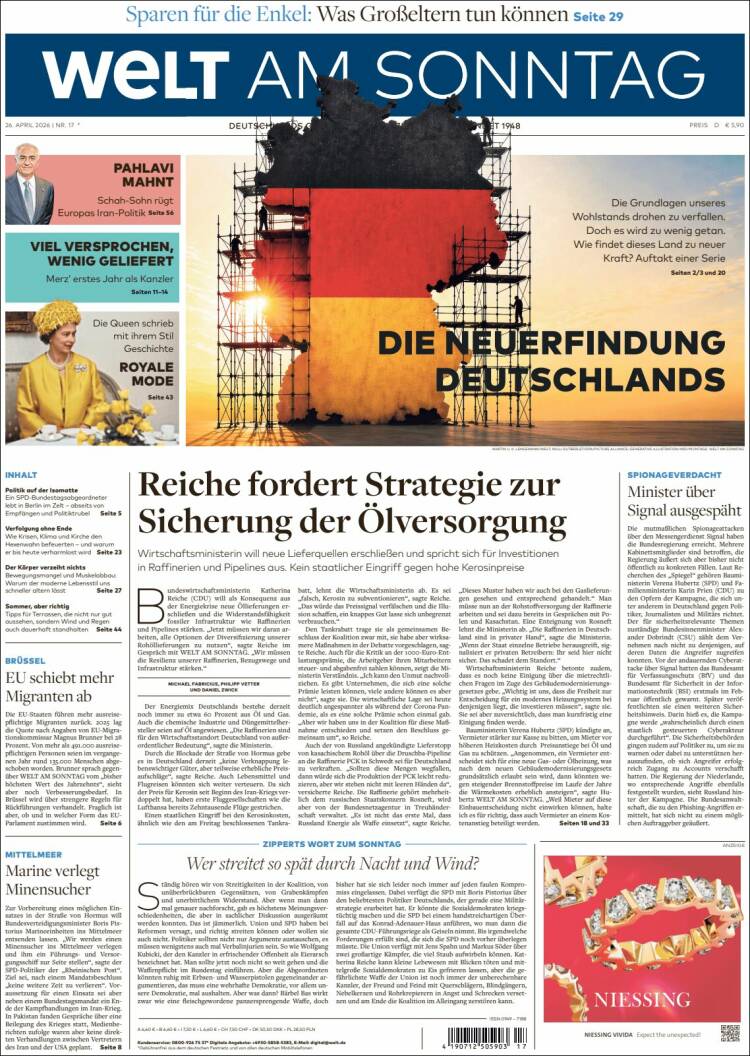 Portada de Die Welt (Alemania)