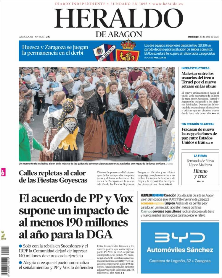 Portada de Heraldo de Aragón (Espa&ntilde;a)