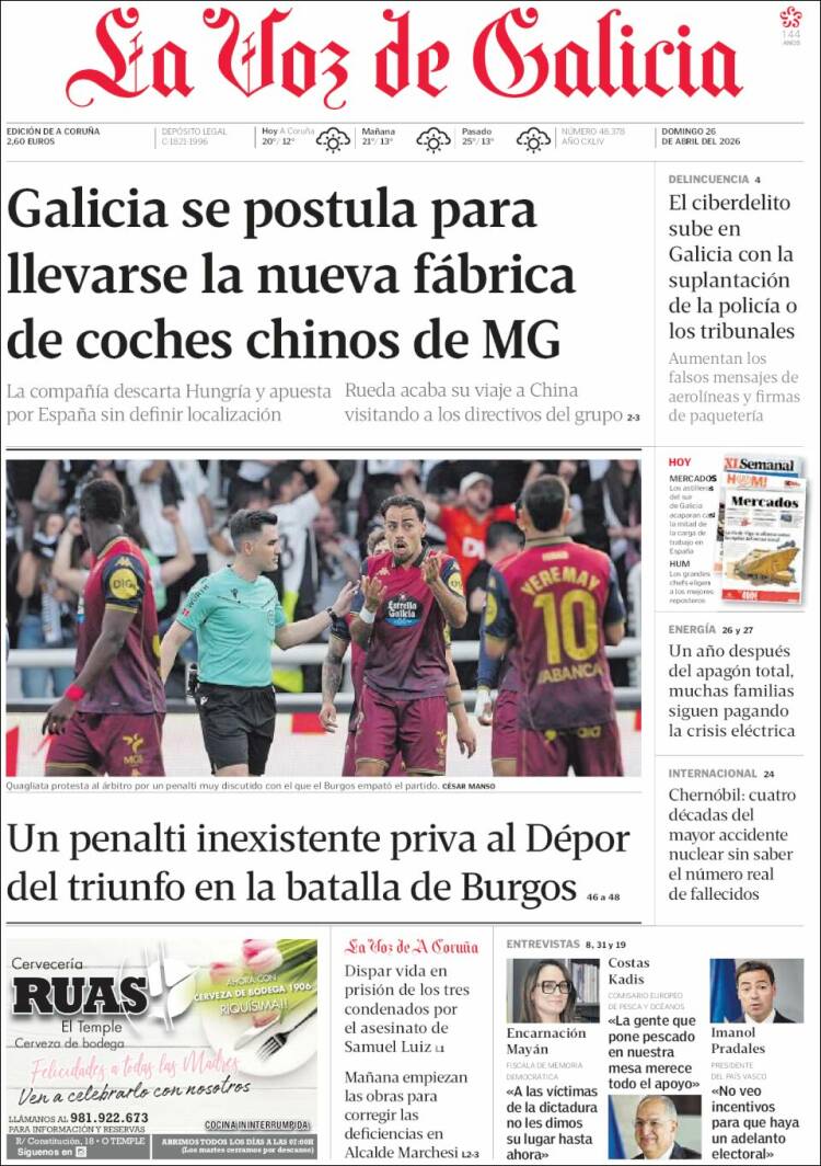 Portada de La Voz de Galicia (Espa&ntilde;a)