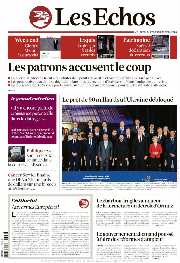 Portada de Les Echos (Francia)