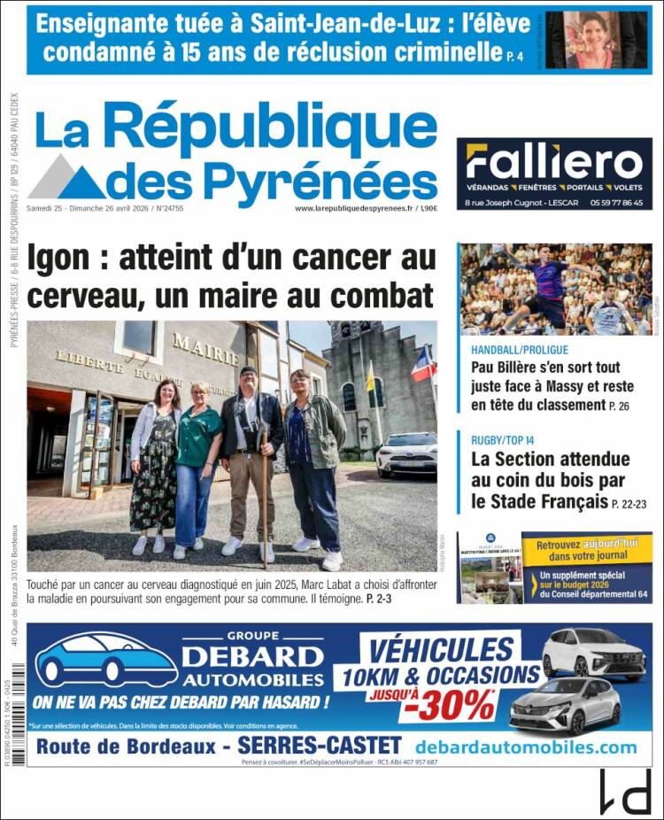 Portada de La République des Pyrénées (Francia)
