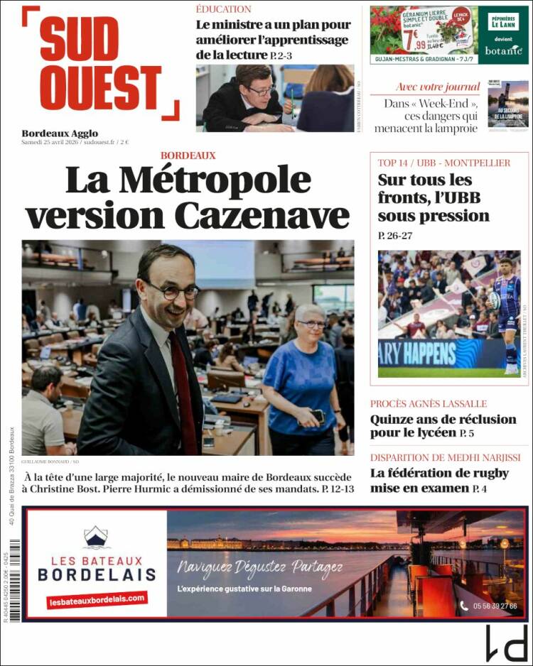 Portada de Sud Ouest (Francia)