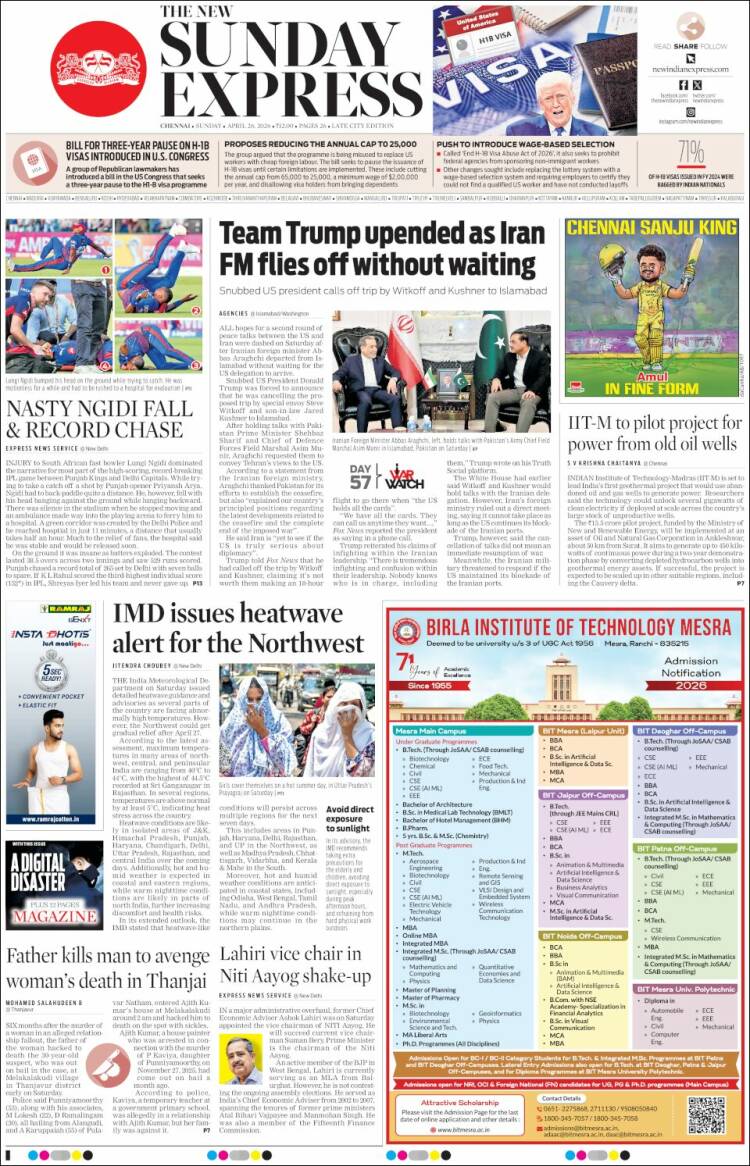 Portada de New Indian Express (India)