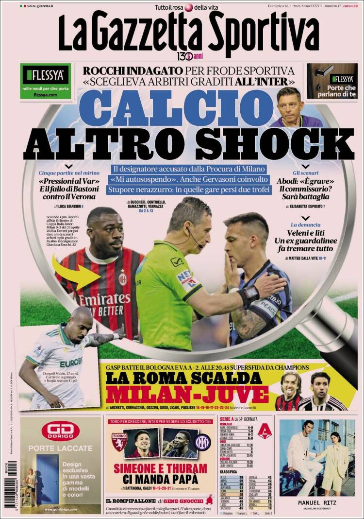 Portada de La Gazzetta dello Sport (Italia)