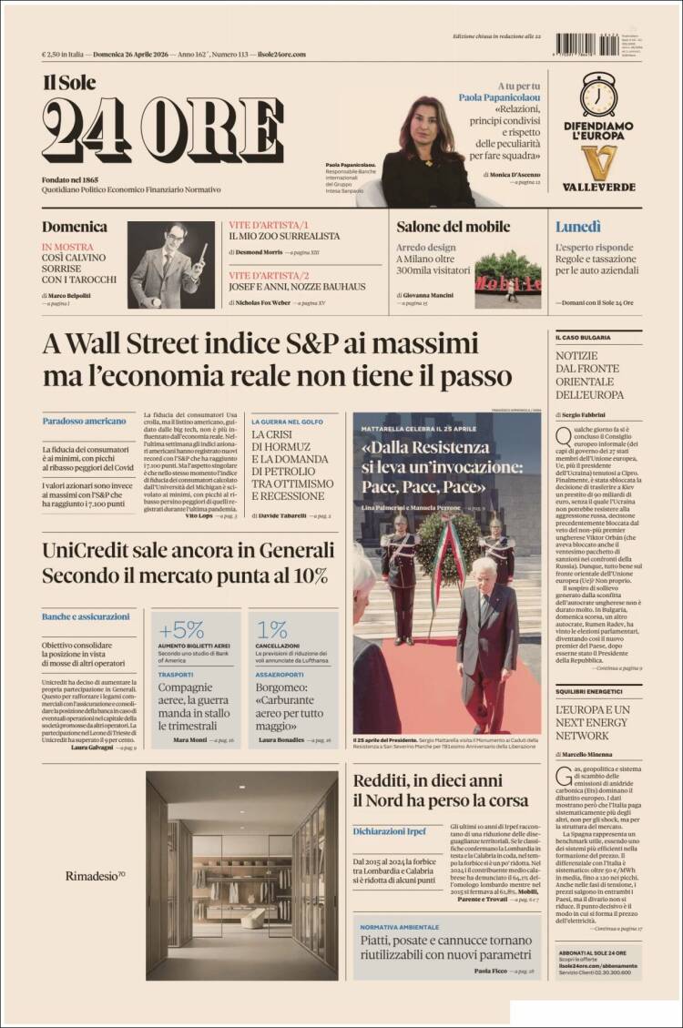Portada de Il Sole 24 ORE (Italia)