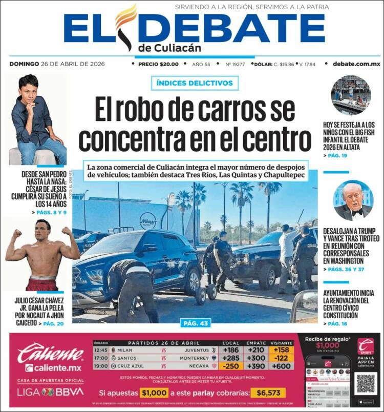 Portada de El Debate de Culiacán (M&eacute;xico)