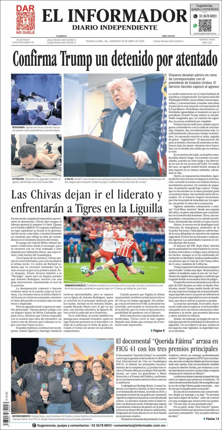 Portada de El Informador (M&eacute;xico)