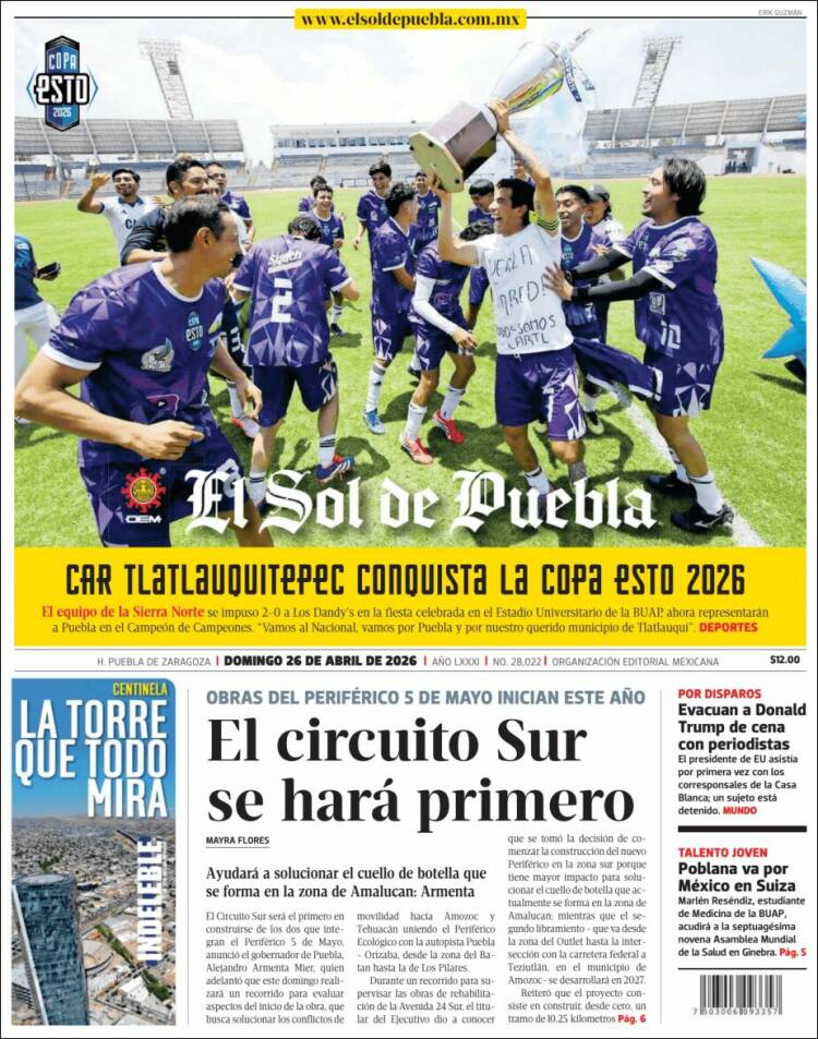 Portada de El Sol de Puebla (M&eacute;xico)