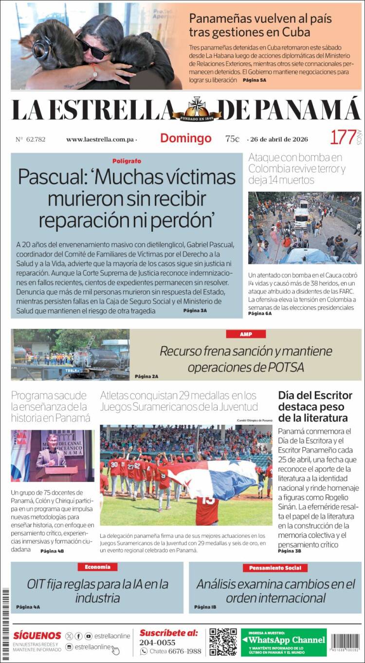 Portada de La Estrella de Panamá (Panam&aacute;)