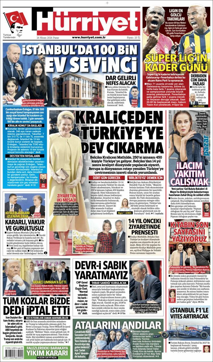 Portada de Hürriyet (Turqu&iacute;a)