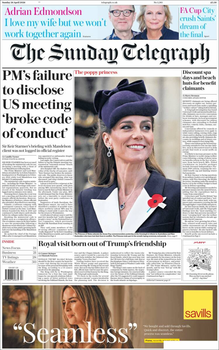 Portada de Daily Telegraph (Reino Unido)