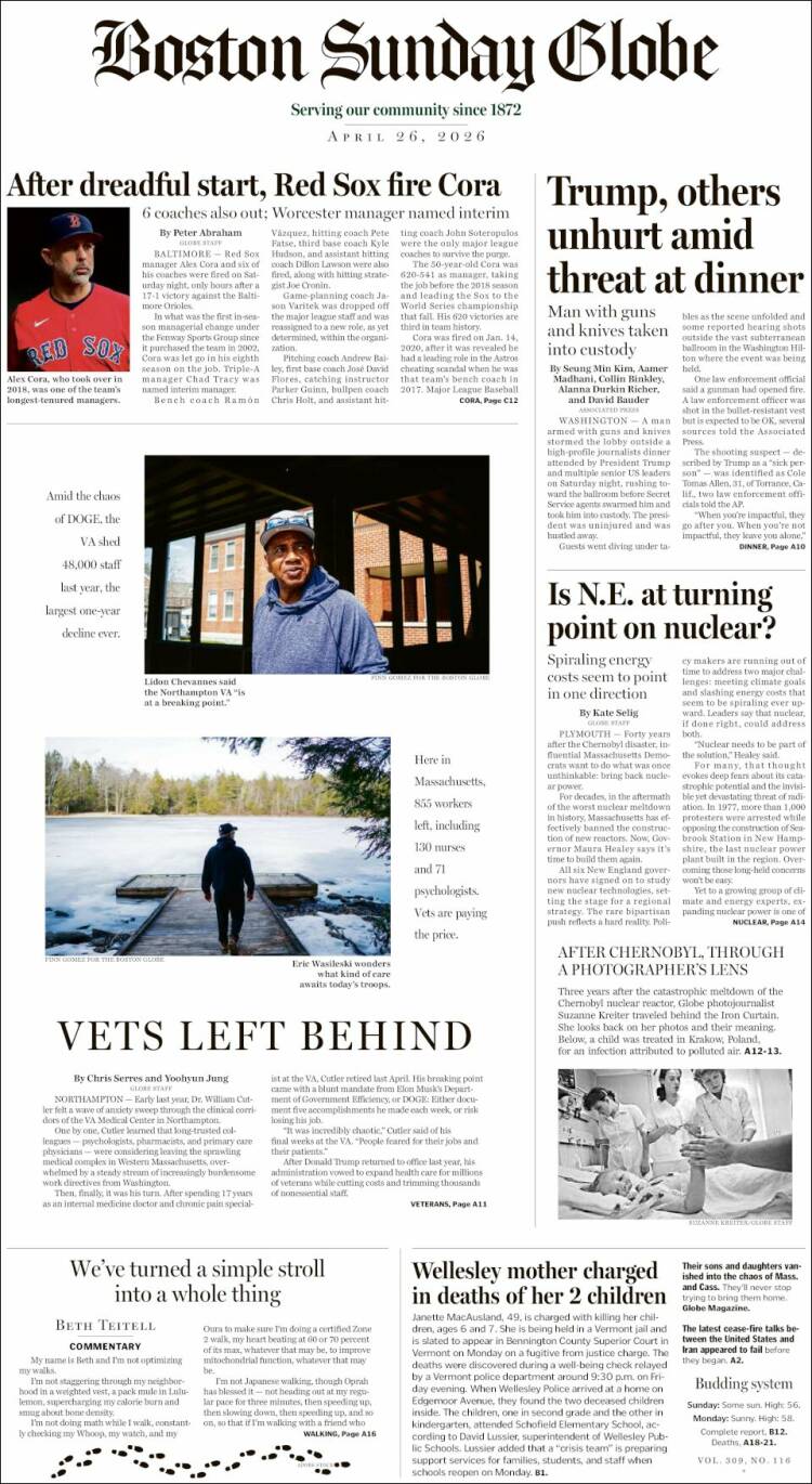 Portada de Boston Globe (USA)