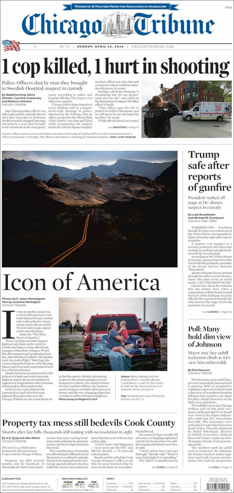 Portada de Chicago Tribune (USA)