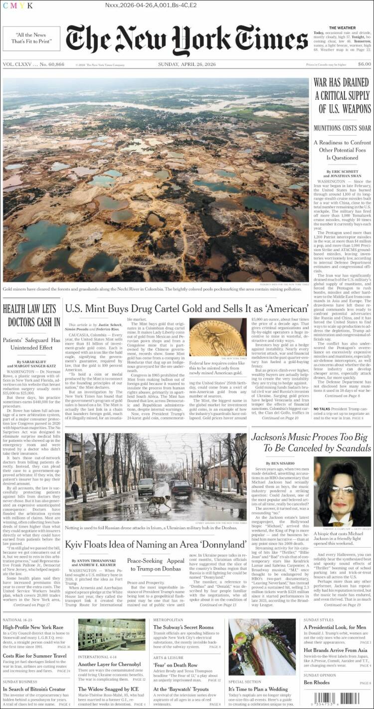 Portada de New York Times (USA)