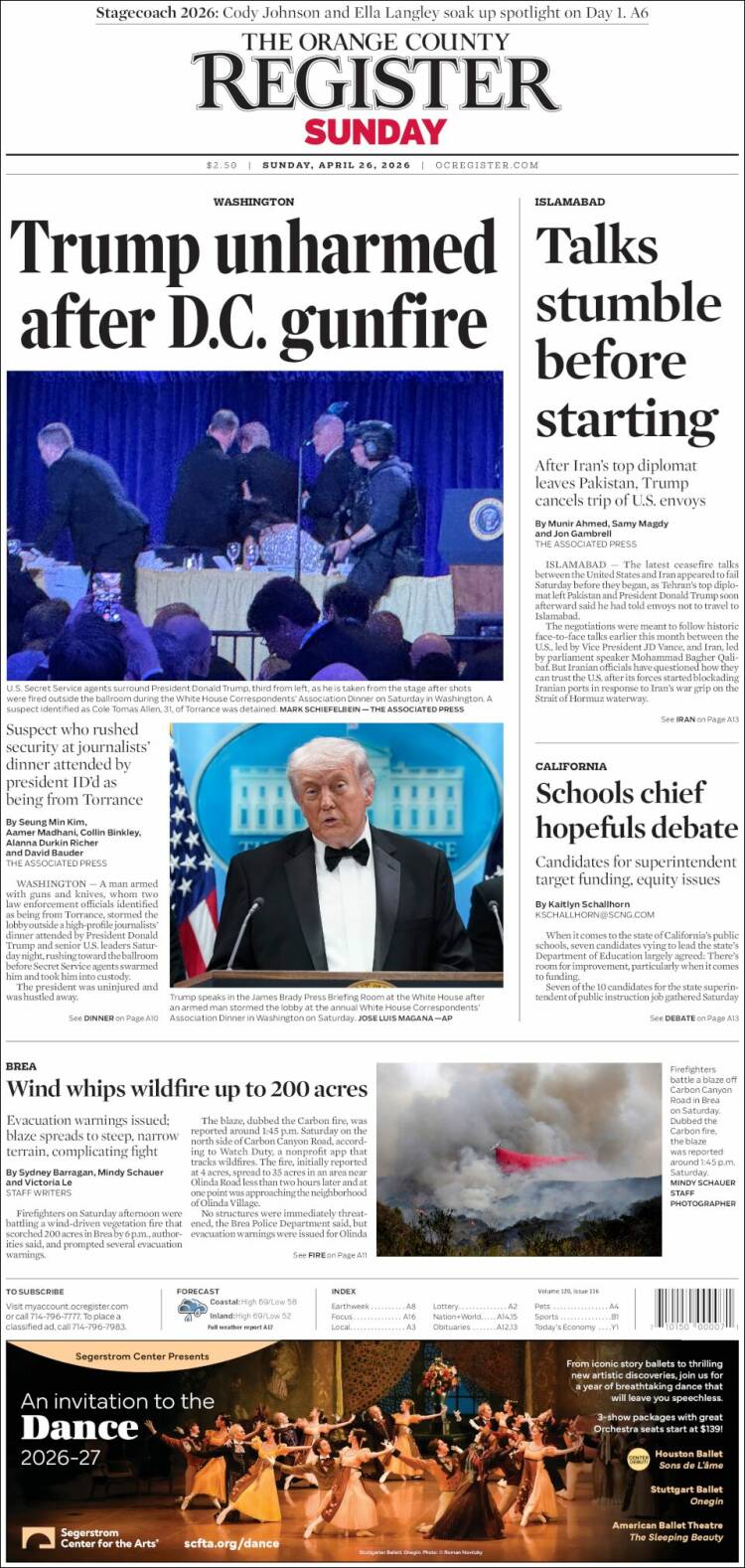 Portada de The Orange County Register (USA)