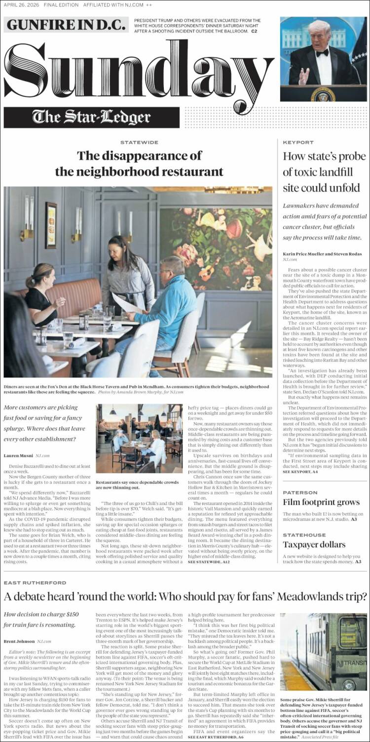 Portada de Star-Ledger (USA)