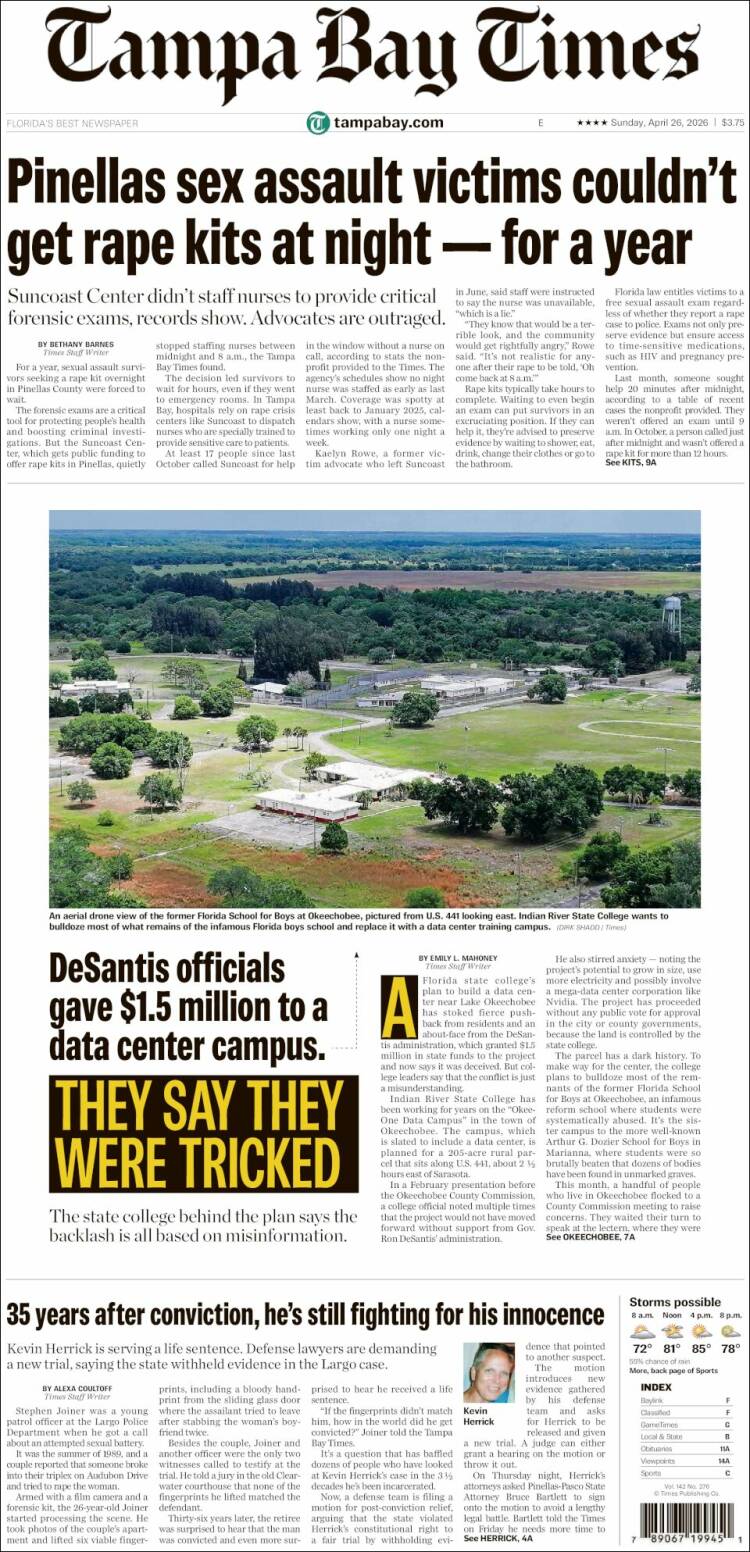 Portada de Tampa Bay Times (USA)