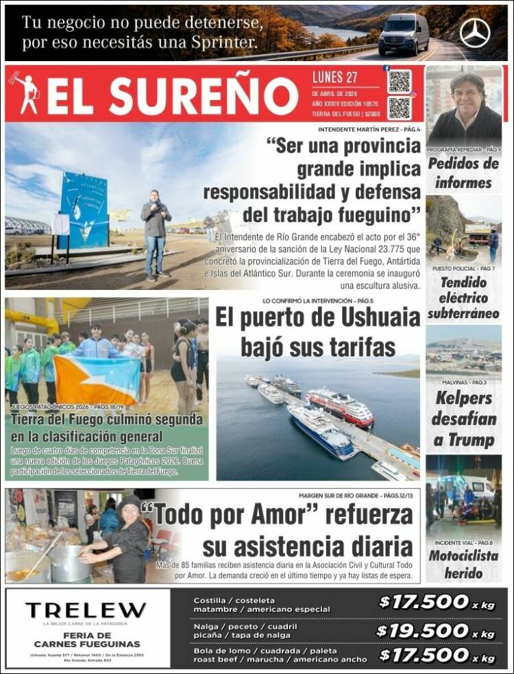 Portada de Diario El Sureño (Argentina)