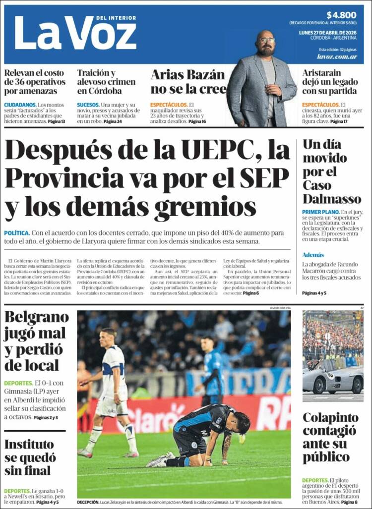 Portada de La Voz del Interior (Argentina)
