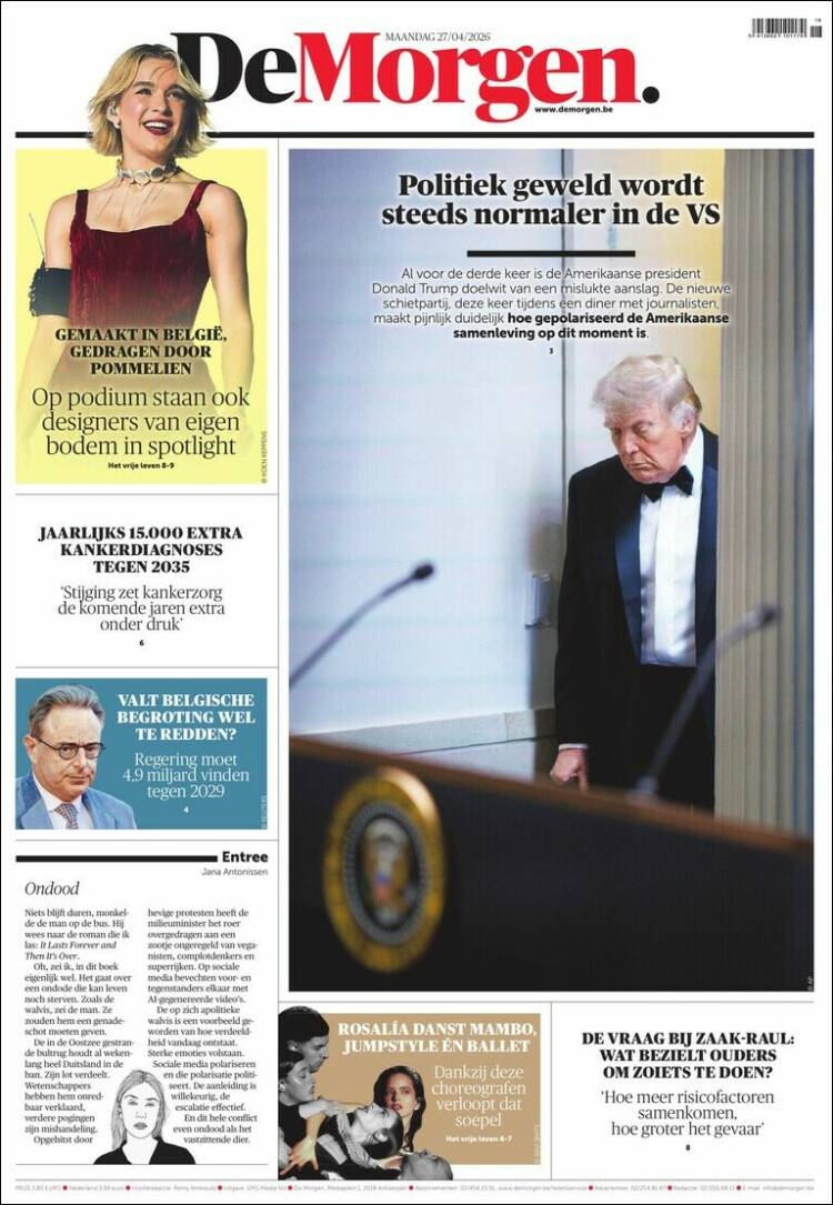Portada de De Morgen (B&eacute;lgica)