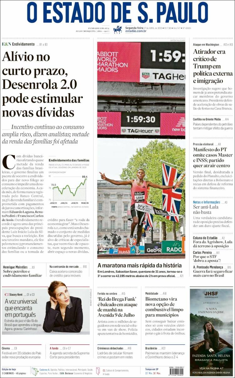 Portada de O Estado de São Paulo (Brasil)
