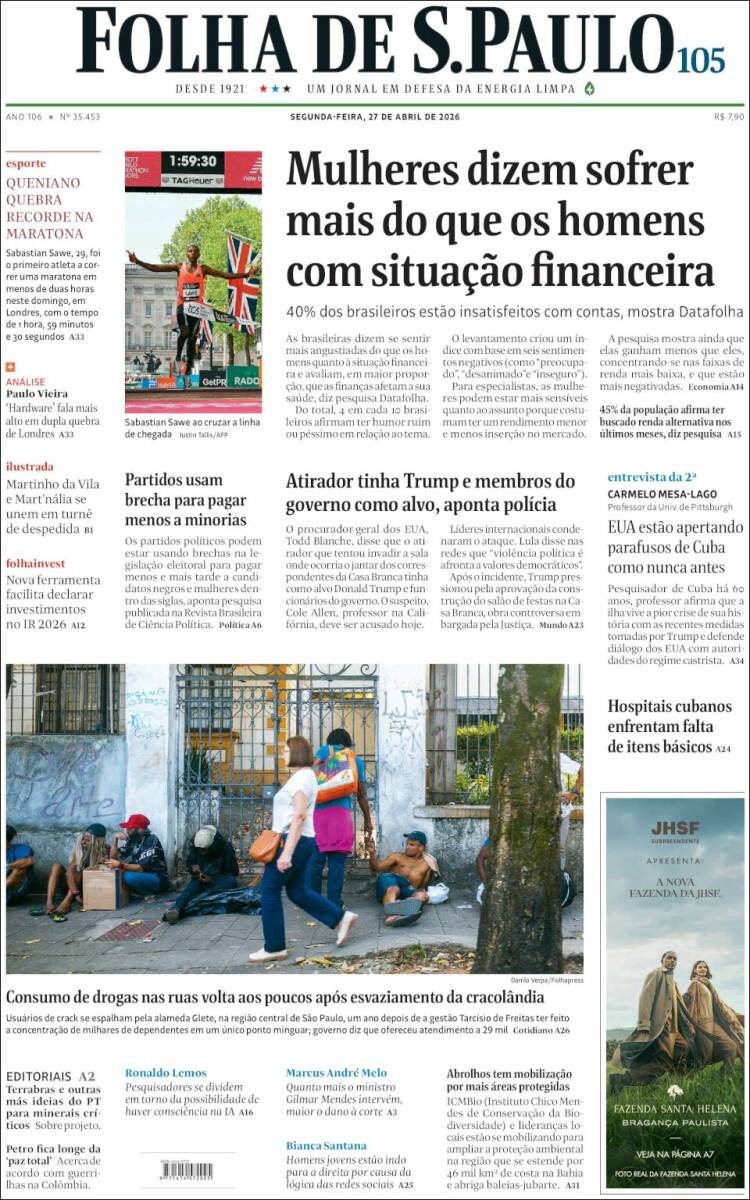 Portada de Folha de São Paulo (Brasil)