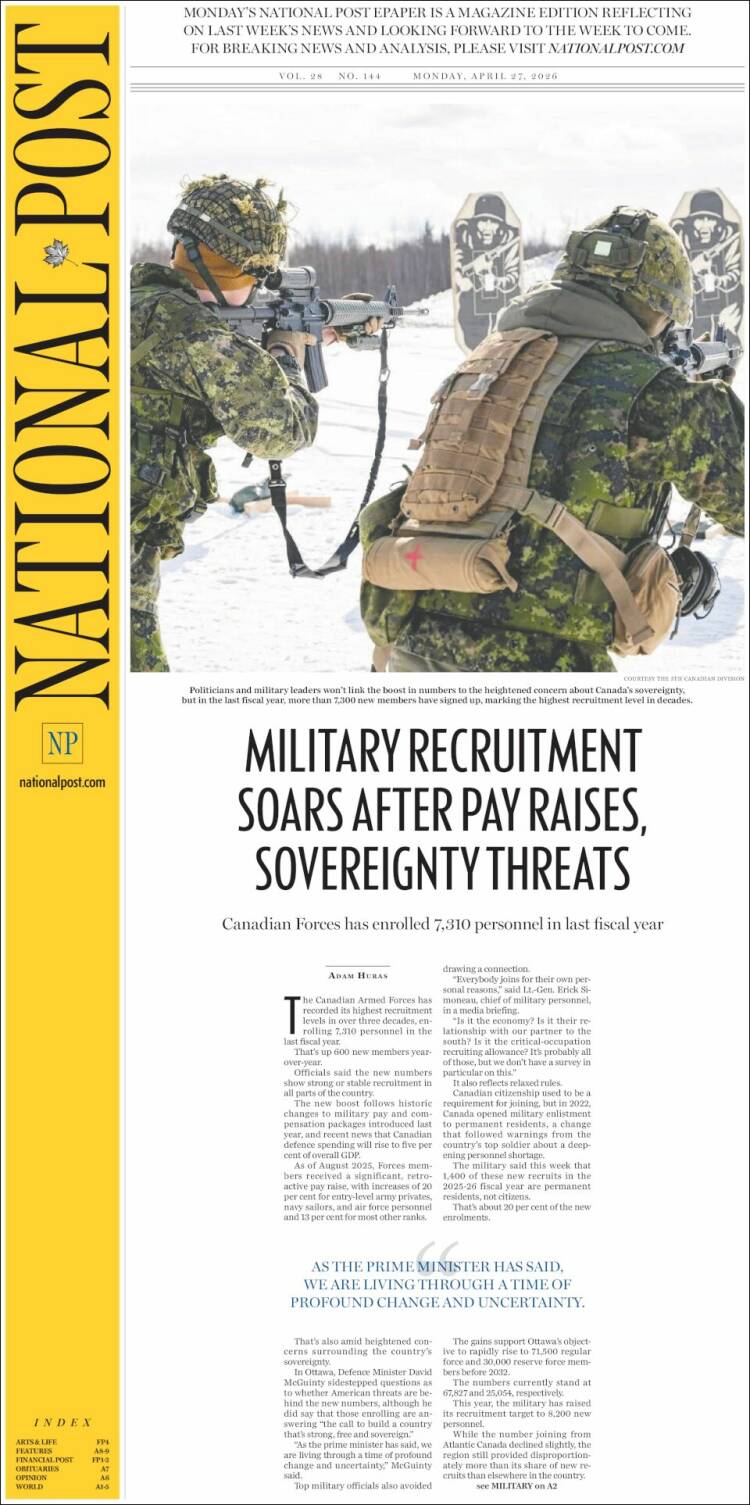 Portada de The National Post (Canad&aacute;)