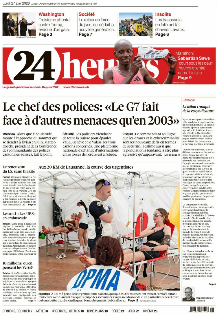 Portada de 24 Heures (Suiza)