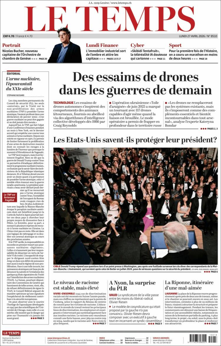 Portada de Le Matin (Suiza)