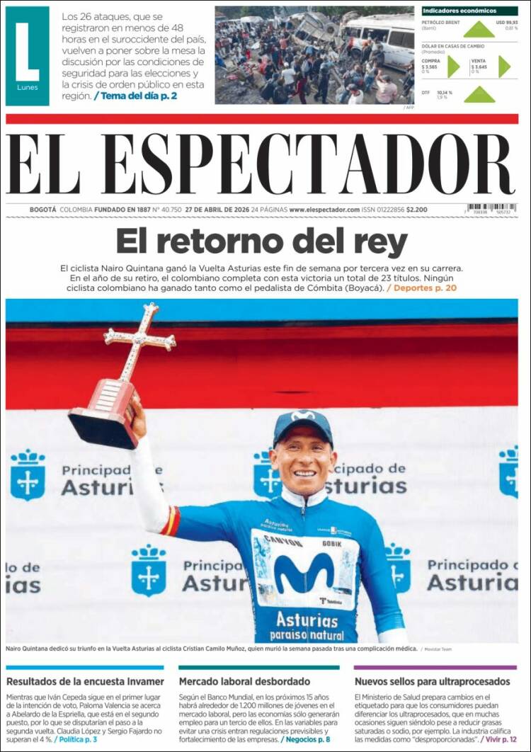 Portada de El Espectador (Colombia)