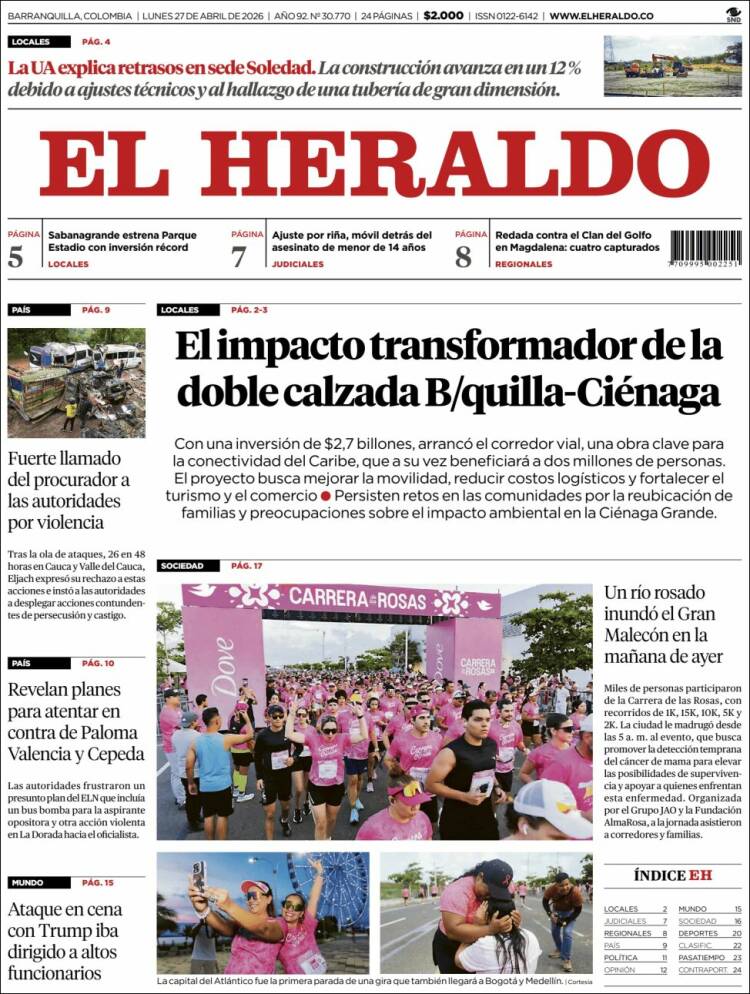 Portada de El Heraldo (Colombia)