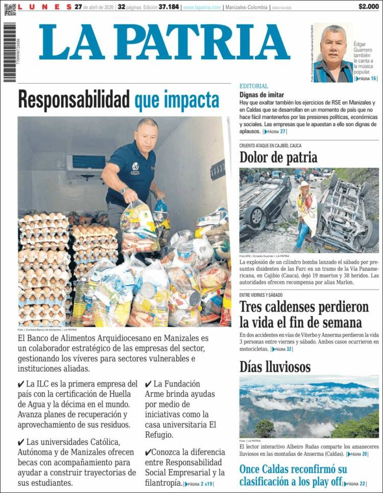 Portada de La Patria (Colombia)