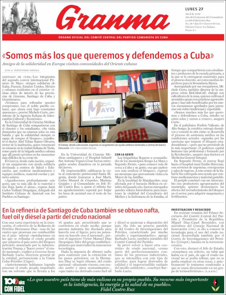 Portada de Granma (Cuba)