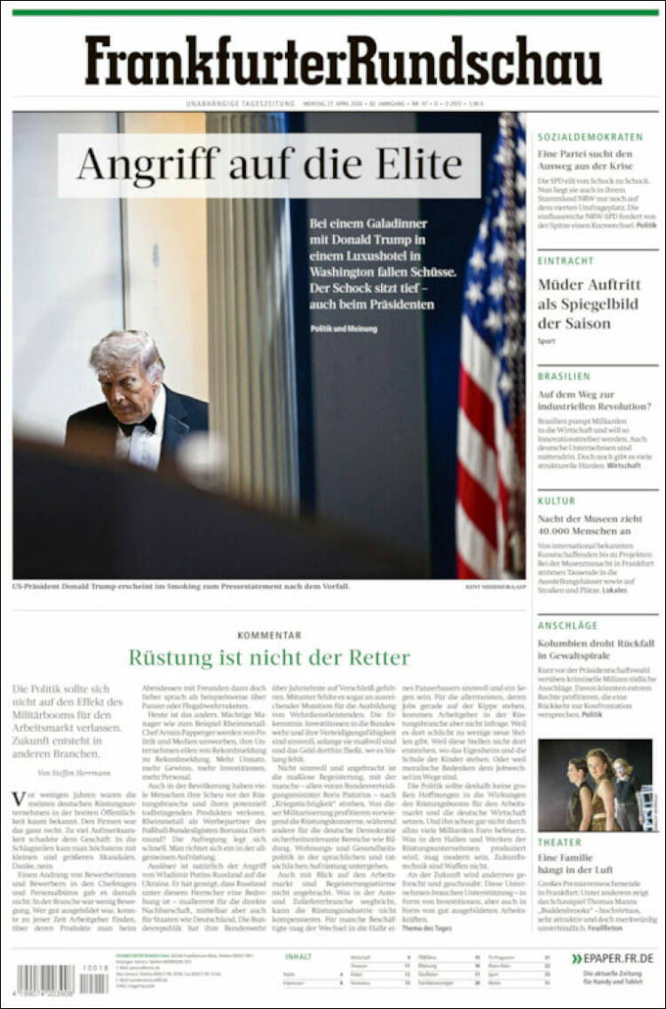 Portada de Frankfurter Rundschau (Alemania)