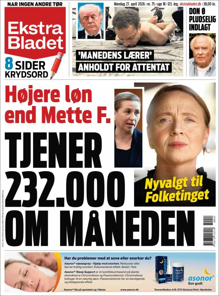 Portada de Ekstra Bladet (Dinamarca)