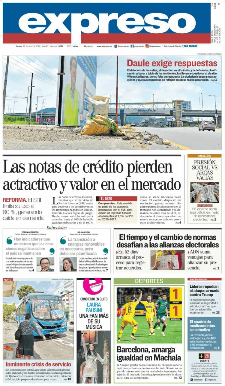 Portada de Expreso (Ecuador)