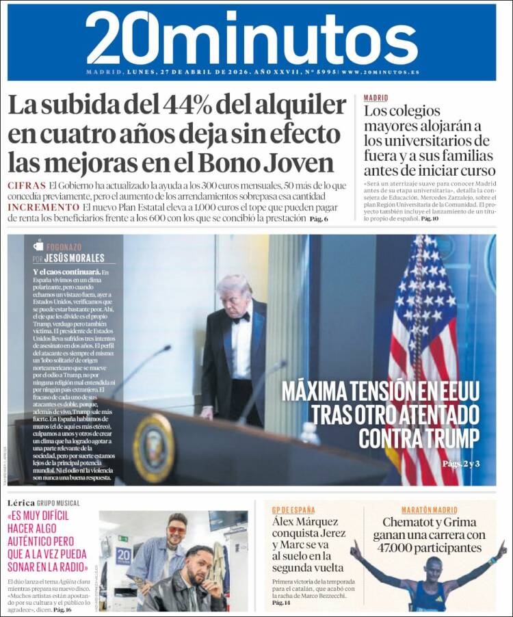 Portada de 20 Minutos - Madrid (Espa&ntilde;a)