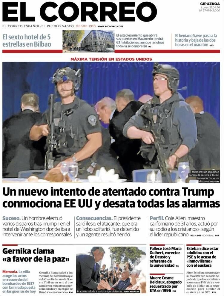 Portada de El Correo - Guipuzcoa (Espa&ntilde;a)