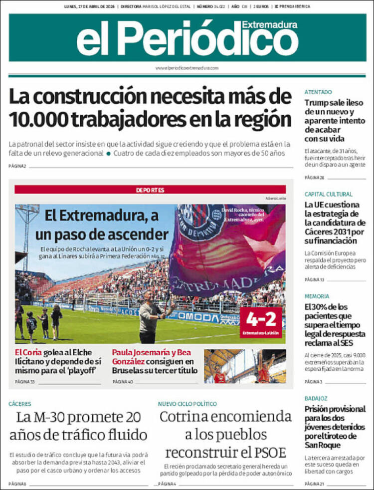 Portada de El Periódico de Extremadura (Espa&ntilde;a)
